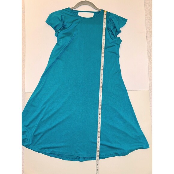 Three Dots Flutter Sleeve Jersey Easy Flounce T Shirt Dress Teal Blue Strappy S - Picture 9 of 12
